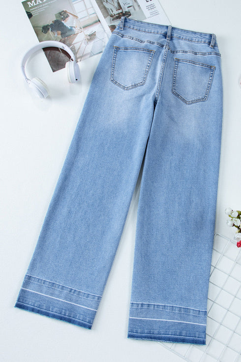 Raw Hem High Waist Straight Leg Loose Jeans